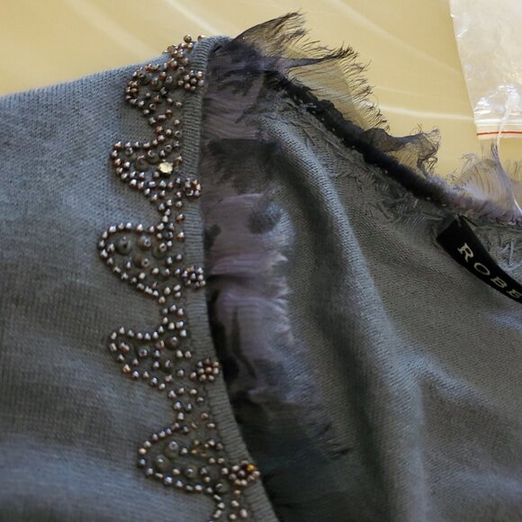 Roberta Scarpa Wool Silk Blend Lace Trim Beaded Knit Cardigan Sweater Size 12 - Picture 10 of 16